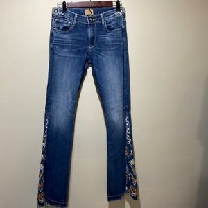 DRIFTWOOD Farrah Embroidered Wide leg flare frayed distress hem jean sz 27